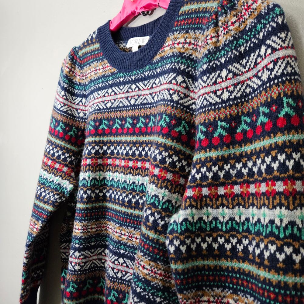 HeritageVibes J.Crew Lambswool Blend Sweater Women L Fair Isle Knit CabinCore